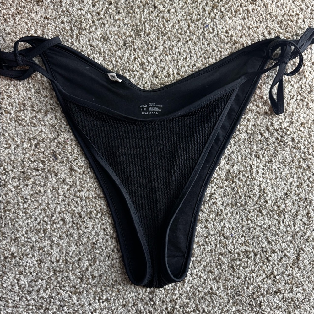 Aerie Black Ribbed Bikini Bottom
